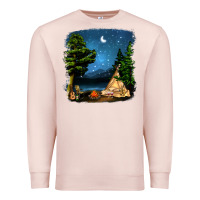 Pale Pink Night Glamping Camp With Wine Premium Sweatshirt - BundleAndBundleShop