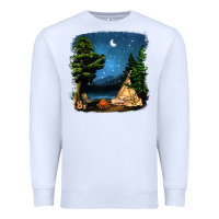 White Night Glamping Camp With Wine Premium Sweatshirt - BundleAndBundleShop