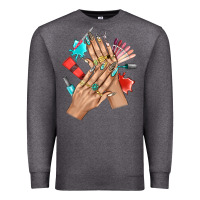 Charcoal Heather Western Nail Art With Nail Material Bbs Premium Sweatshirt - BundleAndBundleShop