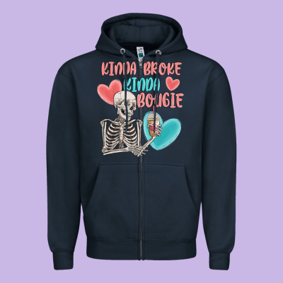 Kinda Broke Kinda Bougie Zipper Hoodie Designed By Maliassmallbusiness