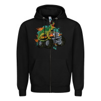 Black monster truck and t rex dinosaur Zipper Hoodie - MaliasSmallBusiness