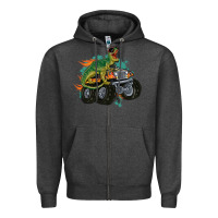 Charcoal Heather monster truck and t rex dinosaur Zipper Hoodie - MaliasSmallBusiness