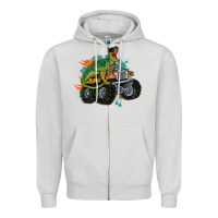 Dove Grey monster truck and t rex dinosaur Zipper Hoodie - MaliasSmallBusiness