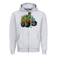 Heather Grey monster truck and t rex dinosaur Zipper Hoodie - MaliasSmallBusiness