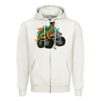 Oatmeal Heather monster truck and t rex dinosaur Zipper Hoodie - MaliasSmallBusiness