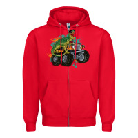 Red monster truck and t rex dinosaur Zipper Hoodie - MaliasSmallBusiness