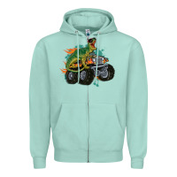 Seafoam monster truck and t rex dinosaur Zipper Hoodie - MaliasSmallBusiness