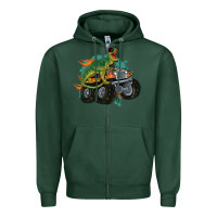 Sports Green monster truck and t rex dinosaur Zipper Hoodie - MaliasSmallBusiness