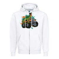White monster truck and t rex dinosaur Zipper Hoodie - MaliasSmallBusiness
