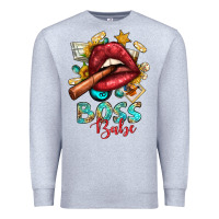 Heather Grey Western Boss Babe Cigar Lip Premium Sweatshirt - BundleAndBundleShop