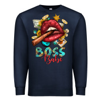 Navy Western Boss Babe Cigar Lip Premium Sweatshirt - BundleAndBundleShop