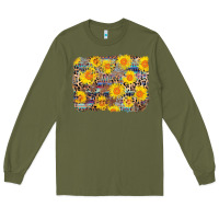 Army Green aztec sunflower leopard background Long Sleeve Tee - AdoDesignShop