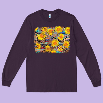 Aztec Sunflower Leopard Background Long Sleeve Tee Designed By Adodesignshop