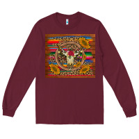 Burgundy serape sunflowers bull skull background Long Sleeve Tee - Artiststas
