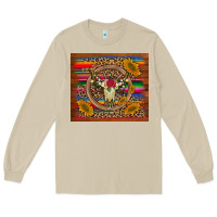 Mushroom serape sunflowers bull skull background Long Sleeve Tee - Artiststas