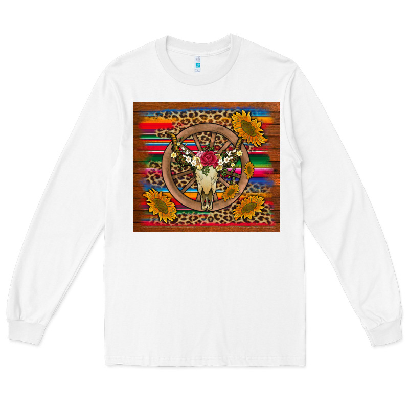 Serape Sunflowers Bull Skull Background Long Sleeve Tee by Artiststas | Teevron