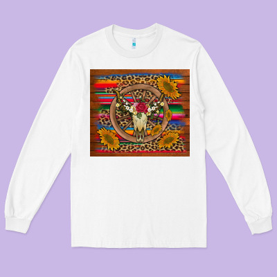 Serape Sunflowers Bull Skull Background Long Sleeve Tee Designed By Artiststas