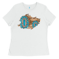 White gemstone wood leopard patch Ladies Tee - AdoDesignShop