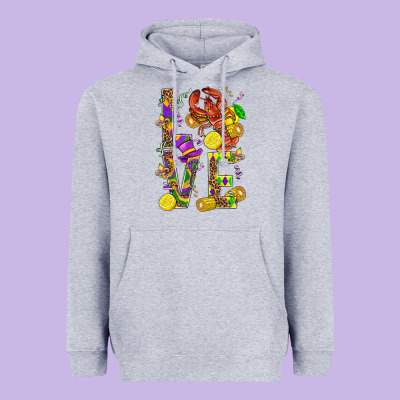 Love Crawfish Mardi Gras Heavyweight Hoodie Designed By Bundleandbundleshop