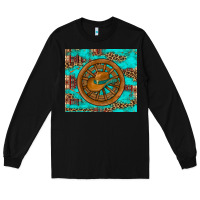 Black cowboy hat turquoise aztec background old wheel Long Sleeve Tee - Artiststas