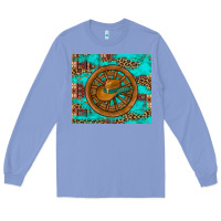 Colony Blue cowboy hat turquoise aztec background old wheel Long Sleeve Tee - Artiststas