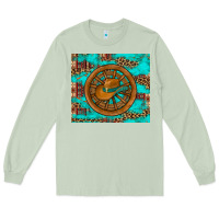 Matcha cowboy hat turquoise aztec background old wheel Long Sleeve Tee - Artiststas