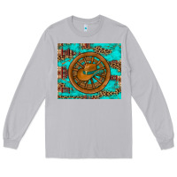 Moon Dust cowboy hat turquoise aztec background old wheel Long Sleeve Tee - Artiststas