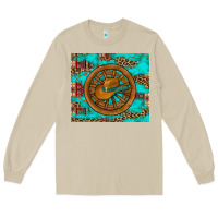 Mushroom cowboy hat turquoise aztec background old wheel Long Sleeve Tee - Artiststas