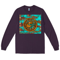 Plum cowboy hat turquoise aztec background old wheel Long Sleeve Tee - Artiststas