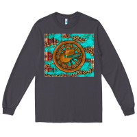Smoke cowboy hat turquoise aztec background old wheel Long Sleeve Tee - Artiststas