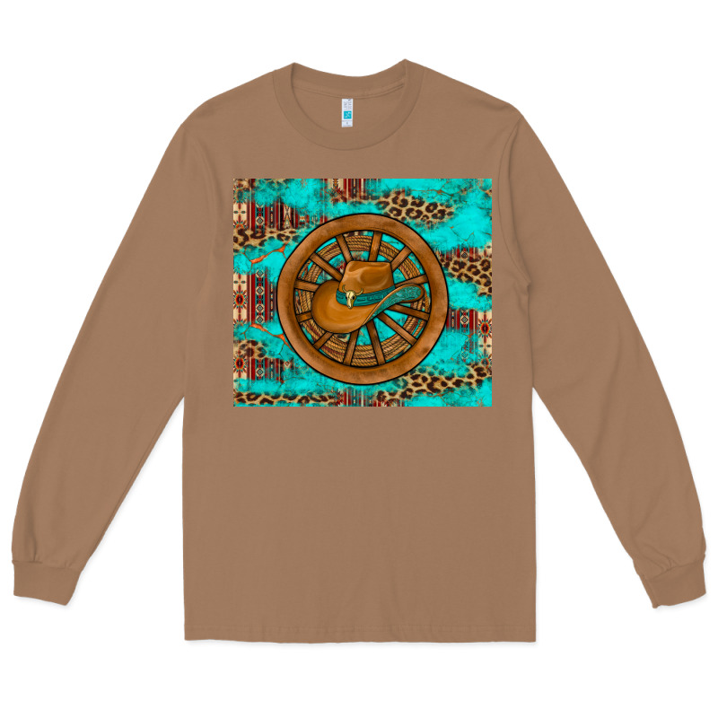 Cowboy Hat Turquoise Aztec Background Old Wheel Long Sleeve Tee by Artiststas | Teevron