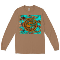 Toasted Coconut cowboy hat turquoise aztec background old wheel Long Sleeve Tee - Artiststas
