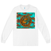 White cowboy hat turquoise aztec background old wheel Long Sleeve Tee - Artiststas