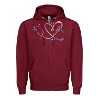 Burgundy nurse heart Zipper Hoodie - MaliasSmallBusiness