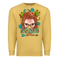 Antique Gold Western Rodeo Girl Braid Red Hair Premium Sweatshirt - BundleAndBundleShop