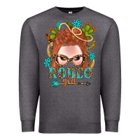 Charcoal Heather Western Rodeo Girl Braid Red Hair Premium Sweatshirt - BundleAndBundleShop