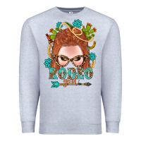 Heather Grey Western Rodeo Girl Braid Red Hair Premium Sweatshirt - BundleAndBundleShop