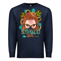 Navy Western Rodeo Girl Braid Red Hair Premium Sweatshirt - BundleAndBundleShop