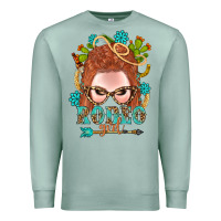 Seafoam Western Rodeo Girl Braid Red Hair Premium Sweatshirt - BundleAndBundleShop
