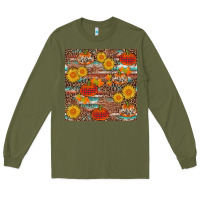 Army Green pumpkin plaid sunflower seamless Long Sleeve Tee - AdoDesignShop