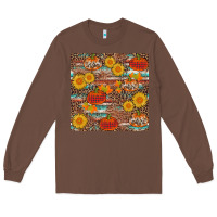 Chestnut pumpkin plaid sunflower seamless Long Sleeve Tee - AdoDesignShop