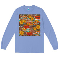 Colony Blue pumpkin plaid sunflower seamless Long Sleeve Tee - AdoDesignShop