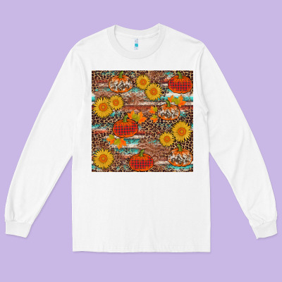 Pumpkin Plaid Sunflower Seamless Long Sleeve Tee Designed By Adodesignshop