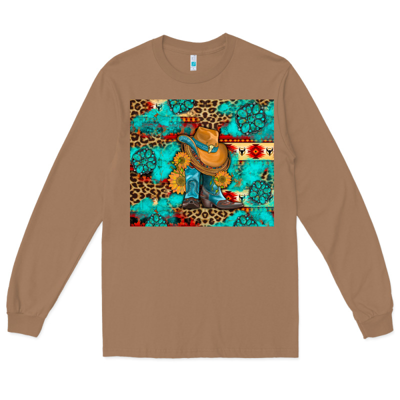 Cowboy Boots With Turquoise And Aztec Long Sleeve Tee by Artiststas | Teevron