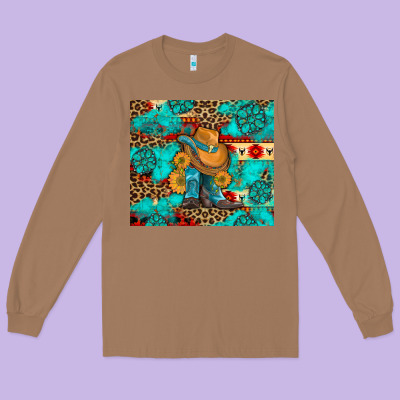 Cowboy Boots With Turquoise And Aztec Long Sleeve Tee Designed By Artiststas