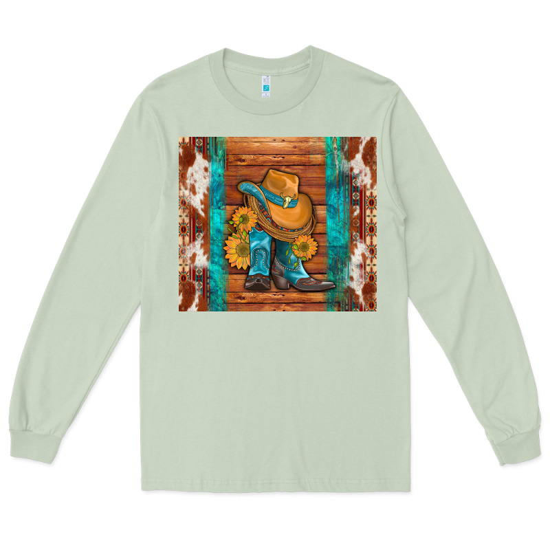 Cowboy Boots Turquoise Aztec Cowhide Long Sleeve Tee by Artiststas | Teevron