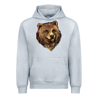 Heather Grey Grizzly Bear Head Urban Hoodie - HowdyJamesFarm