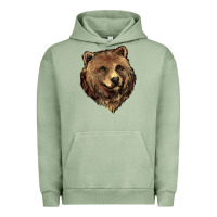 Pigment Oil Green Grizzly Bear Head Urban Hoodie - HowdyJamesFarm