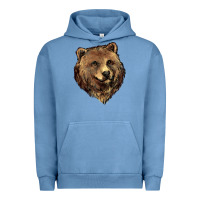 Pigment Pebble Blue Grizzly Bear Head Urban Hoodie - HowdyJamesFarm