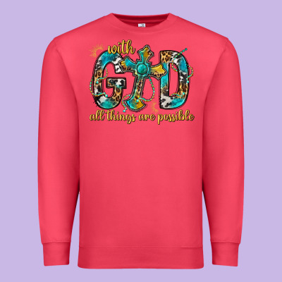 With God All Things Are Possible With Cross Premium Sweatshirt Designed By Bundleandbundleshop